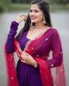 Designer PartyWear Gown - Purple Silk Gown With Dupatta thumb 1