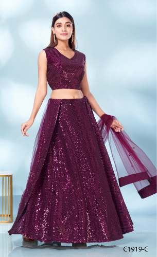 TOP IMPORTED SEQUIN EMBROIDERY WORK WITH STONE WORK  LEHENGA