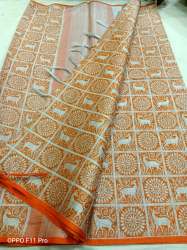 checks printed orange saree