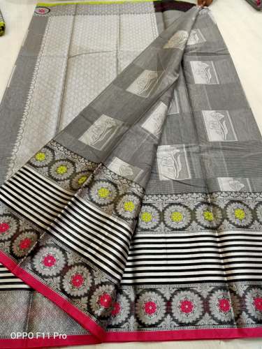 Designer Cotton Fancy Grey Color Saree