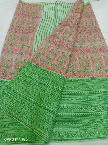 Designer green printed cotton saree