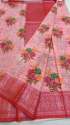 Designer Linen Printed sarees thumb 7