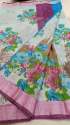 Designer Linen Printed sarees thumb 8