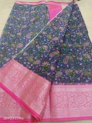 Fancy Grey and pink cotton printed saree