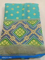 Fancy Sky Blue Hand loom Cotton saree 