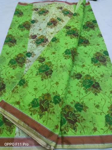 Green  flower printed saree
