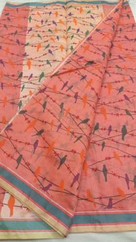 Printed Orange Cotton saree 