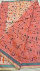Printed Orange Cotton saree 