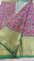 Printed saree with silk patta