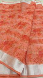 Silk Linen orange saree