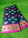 Stylish Black and Blue Pure handloom Cotton saree thumb 1