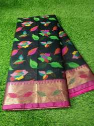 Stylish Black and Blue Pure handloom Cotton saree