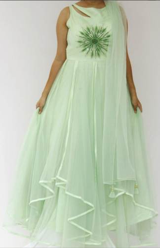 Party Wear Pista Green Gown  by CD s Closet