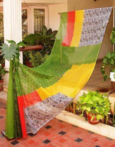 Trendy Light Green Supernet Printed Saree