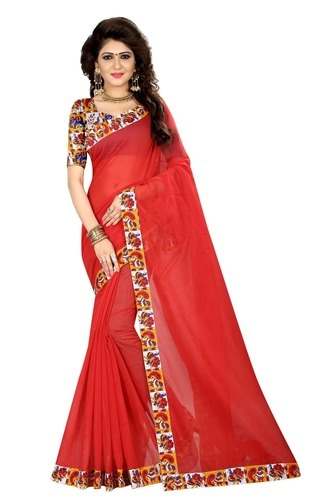 Plain Saree with Printed Lace Border by virani fashion