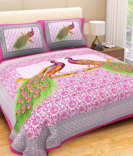 pink peacock print bed sheet