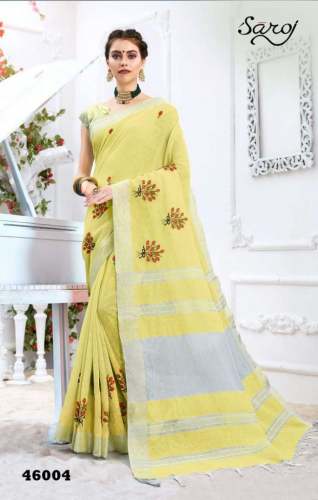 Embroidery Linen Saree  by Cotton Wholesale