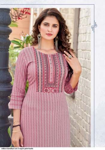 Bandhan Vol 3 Rayon Printed Kurtis By Mittoo from Surat