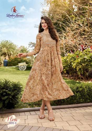  Flora Designer One Piece Long Kurti By Ladies Flavour