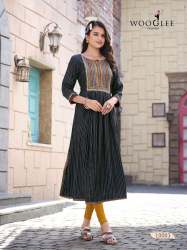 Latest Naira Cut Rayon Wooglee Rangroop Kurtis By Mittoo