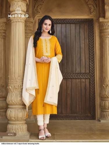 Mittoo Kohinoor Vol 2 Rayon Lurex Weaving Kurtis Pant Set 