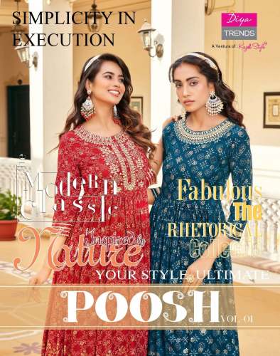 Poosh Designer Embroidered Gown by Diya Trends