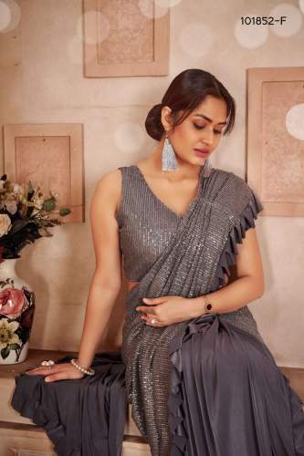 PR 101852 Party Wear Ready to Wear Saree with Sequence Blouse 