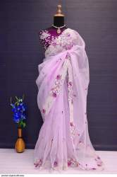  Premium Organza Silk saree with Embroidery codding & Sequins Work