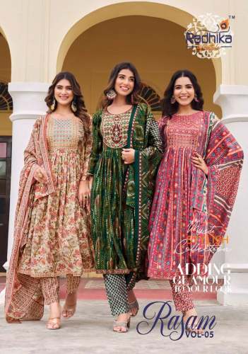 Rasam Vol 5 Fancy 3pc Naira Cut Kurti Set by Radhika Lifestyle by Fashion Bazar India