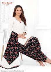 Shree Ganesh White and Black Cotton Patiyala Suit