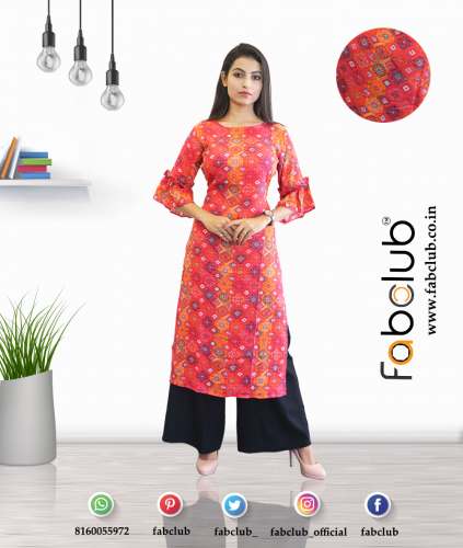 Fabclub Slub Rayon Ladies Fancy Kurtis