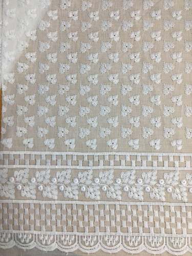 white chikan embroidered fabric by OmStar Fashion