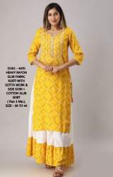  Beautiful Heavy Rayon Slub kurti with Skirts