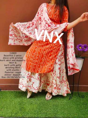 Designer Rayon Kurti with skirt and Duppata