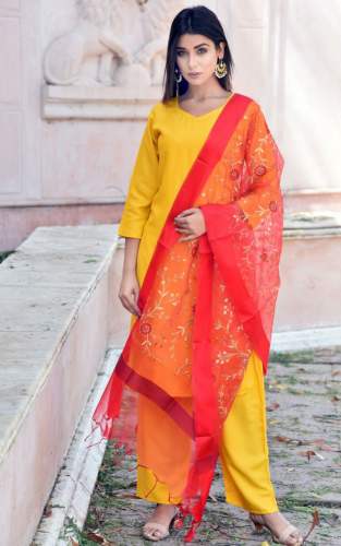 Stylish Plain Yellow kurti with Duppata