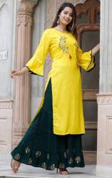 Stylish yellow and Green palazzo kurti