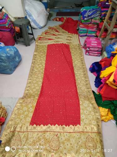 Red designer hand work saree by SHRI VINAYAK