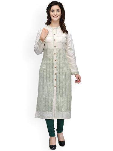 Beige Printed Kurti by The Rainbow Tribe