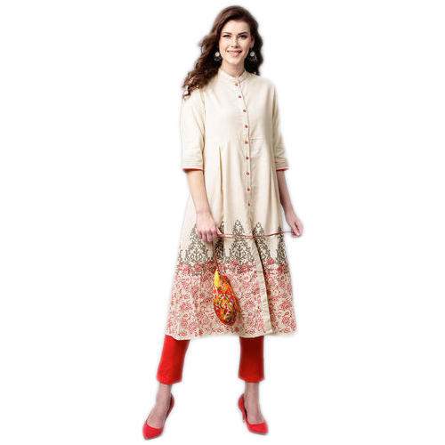 Block Print A Line Kurti by The Rainbow Tribe