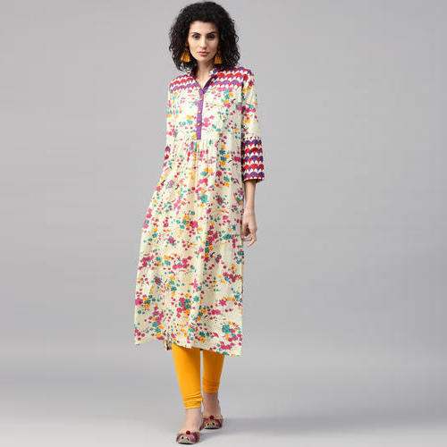 Floral Print A-line Kurti by The Rainbow Tribe