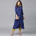 Navy Blue Printed A-Line Kurti