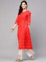 Red Solid A-Line Kurti thumb 2