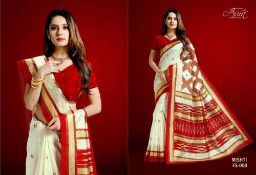 jacquard saree with foil print by Mahamantra Fashion
