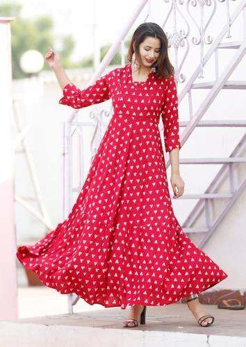Rayon Long Kurti in Full Flared 