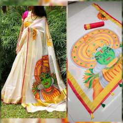 Pure Linen silver jari patta with blouse