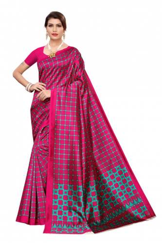 Checks print art silk saree