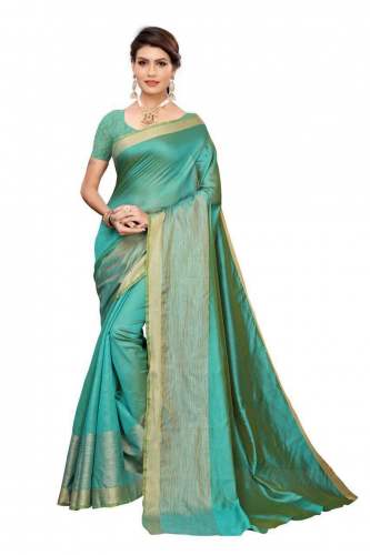 Cotton silk saree with jacquard blouse