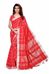 Fancy Linen checks print saree