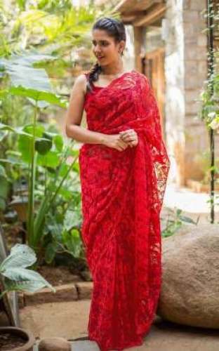DF 3091 SOFT NET RED DESIGNER PARTY WEAR SAREES