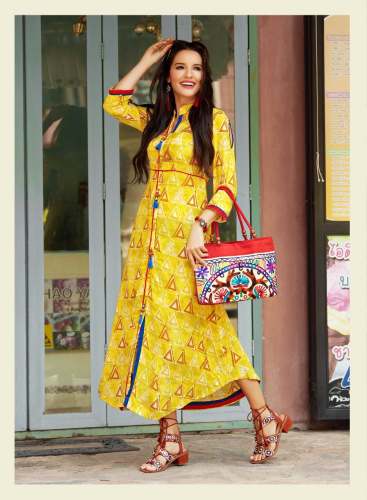  Reyon Cotton Dhudu Print kurti -Dairy Milk Vol 4